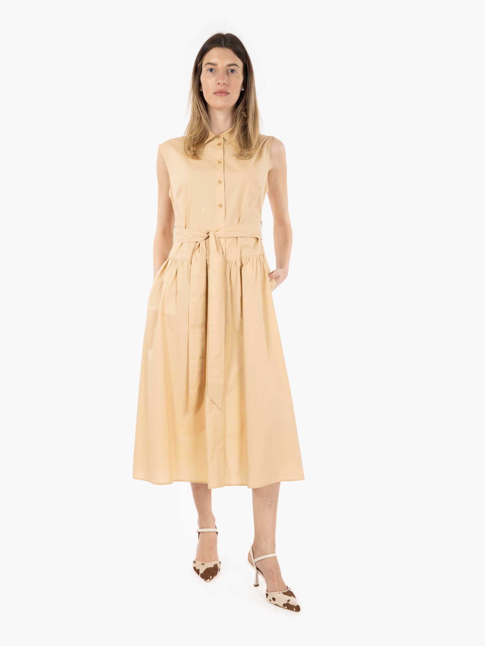 Beige sleeveless shirt dress