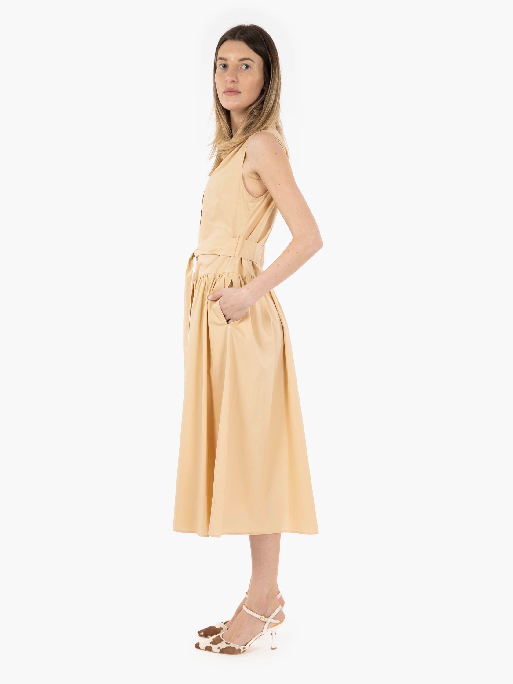 Beige sleeveless shirt dress