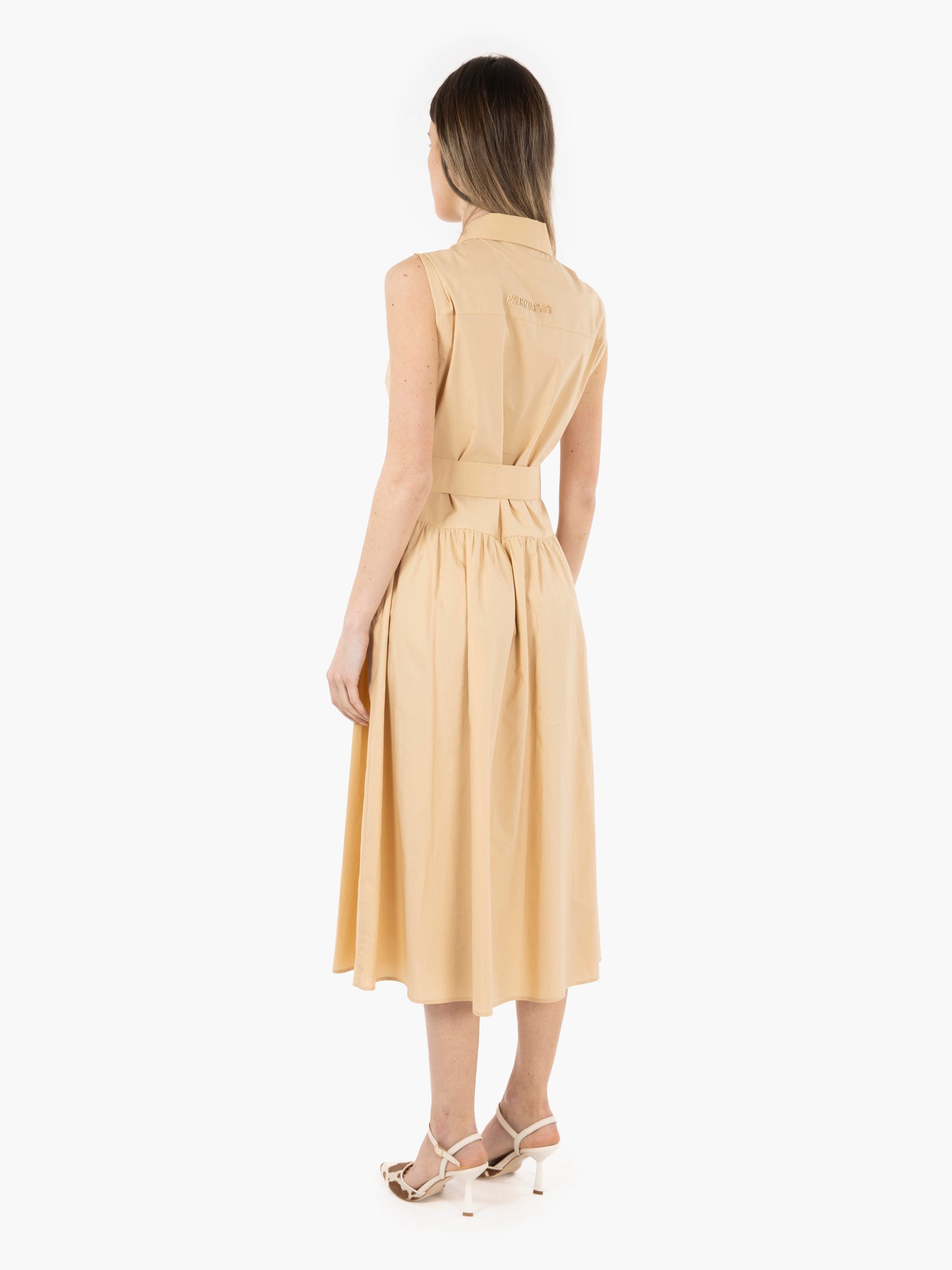 Beige sleeveless shirt dress