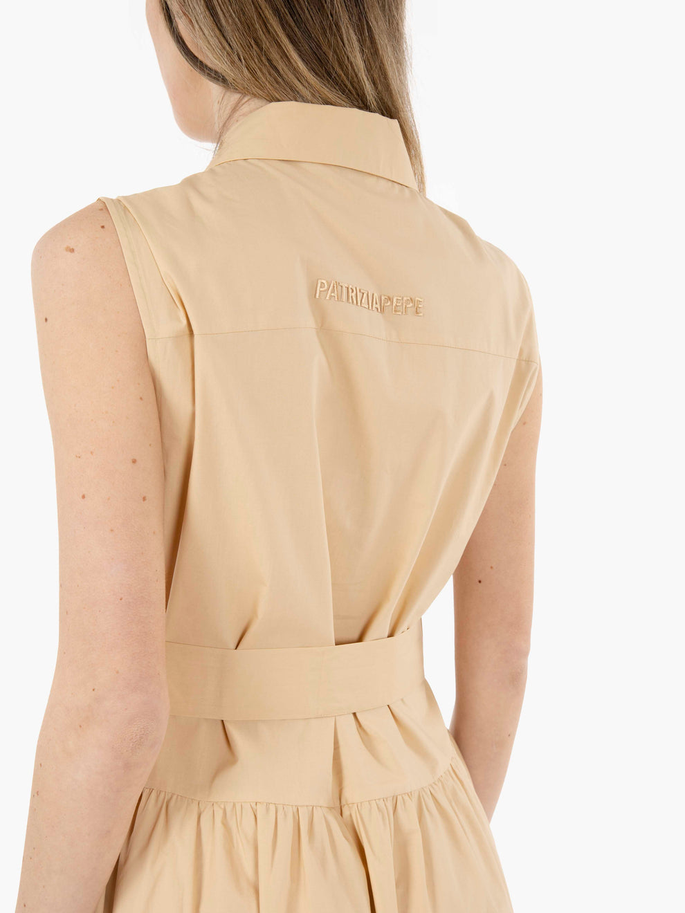 Beige sleeveless shirt dress