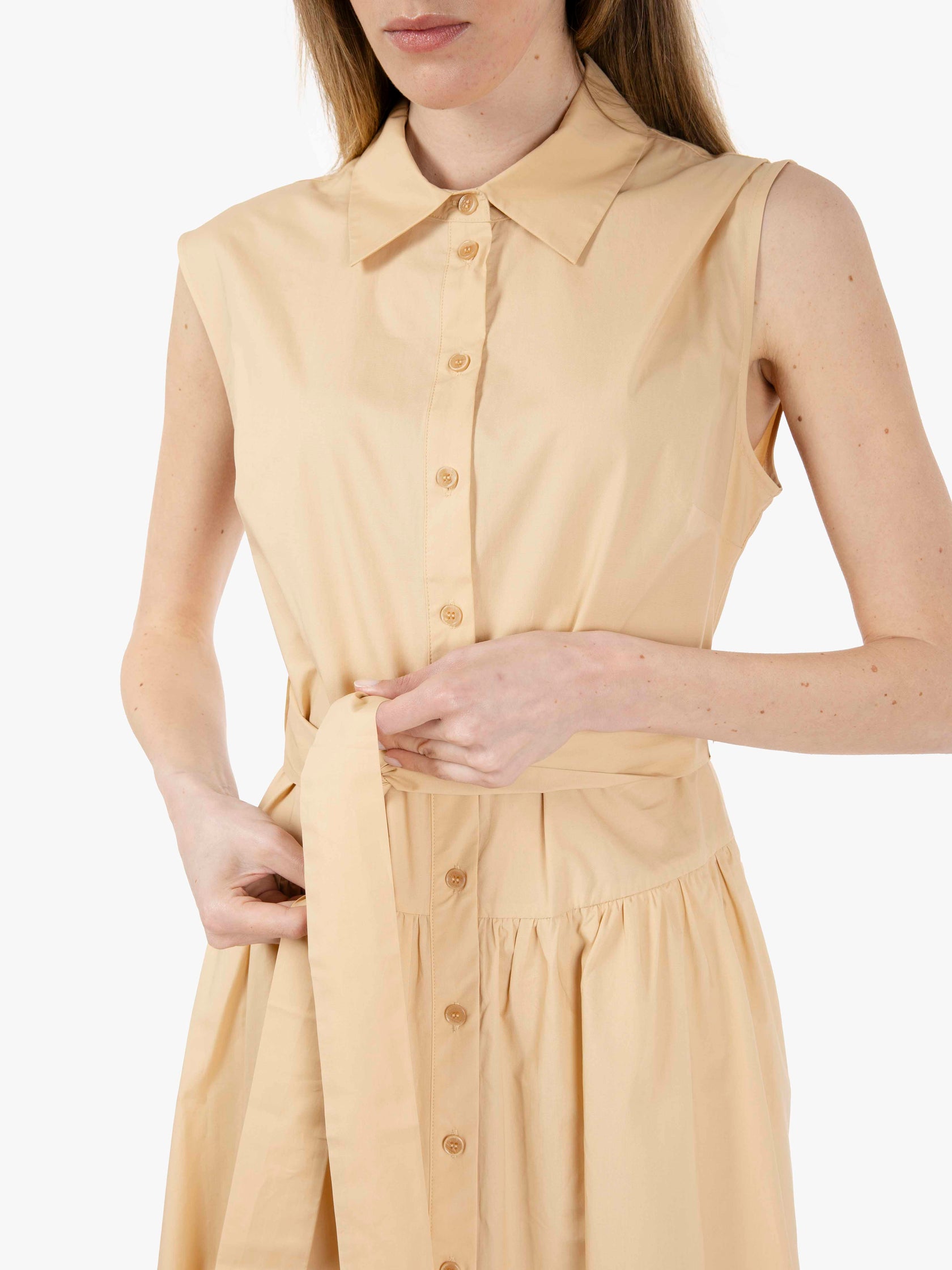 Beige sleeveless shirt dress
