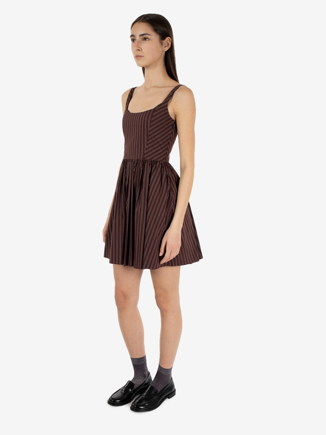 Abito corto gessato wood brown strip