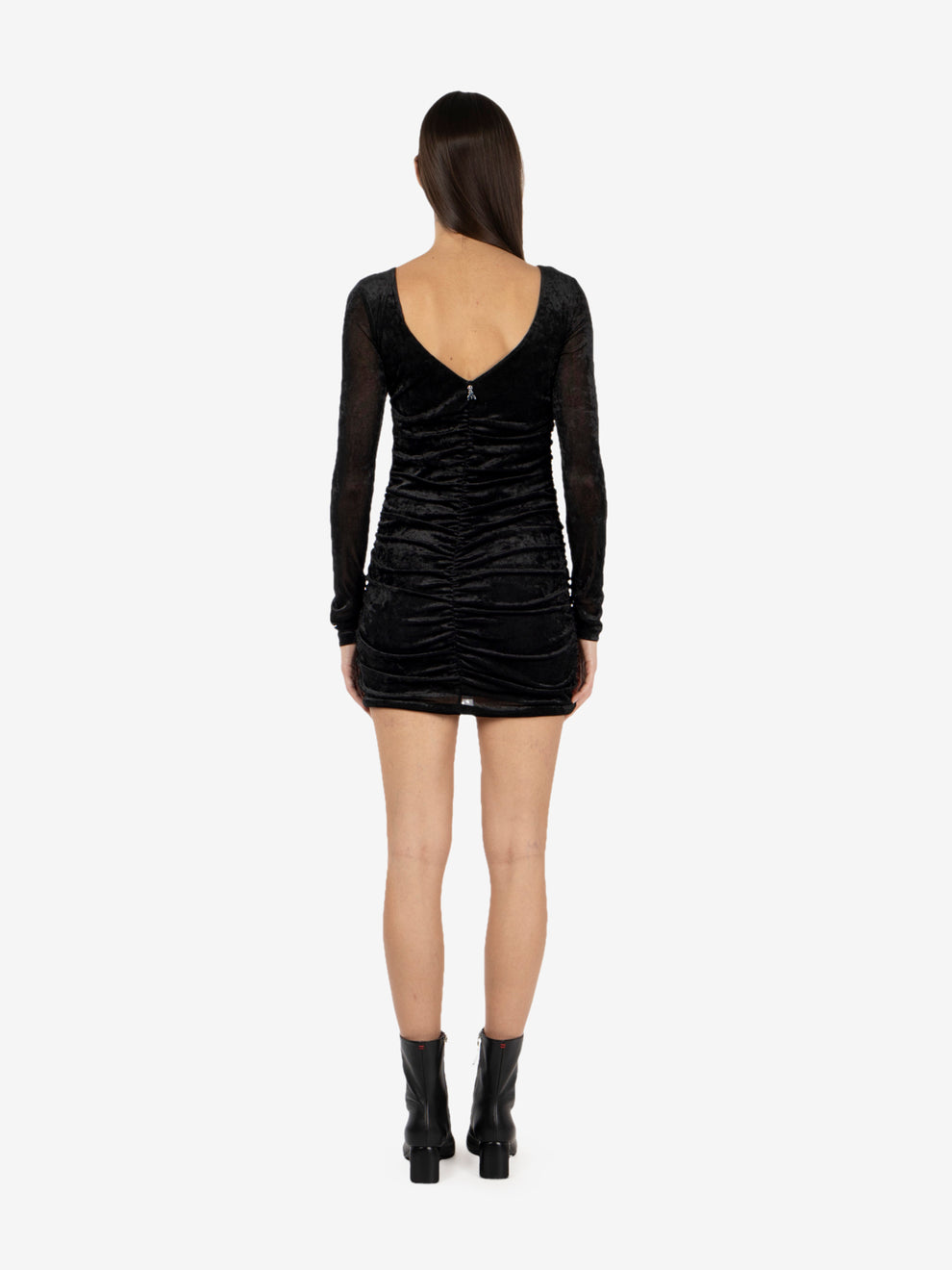 Short black draped velvet dress