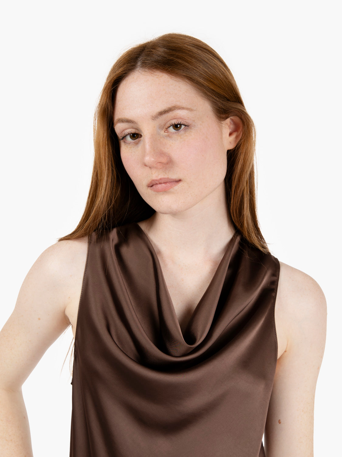 Sensual brown satin dress