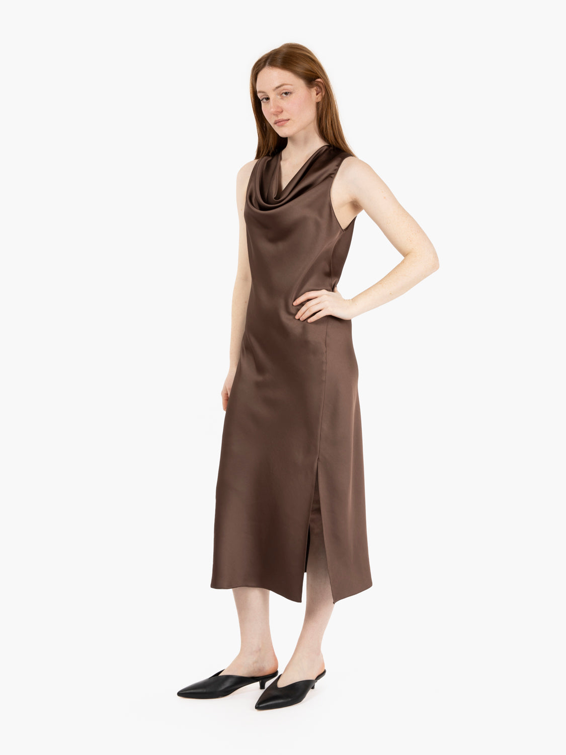 Sensual brown satin dress
