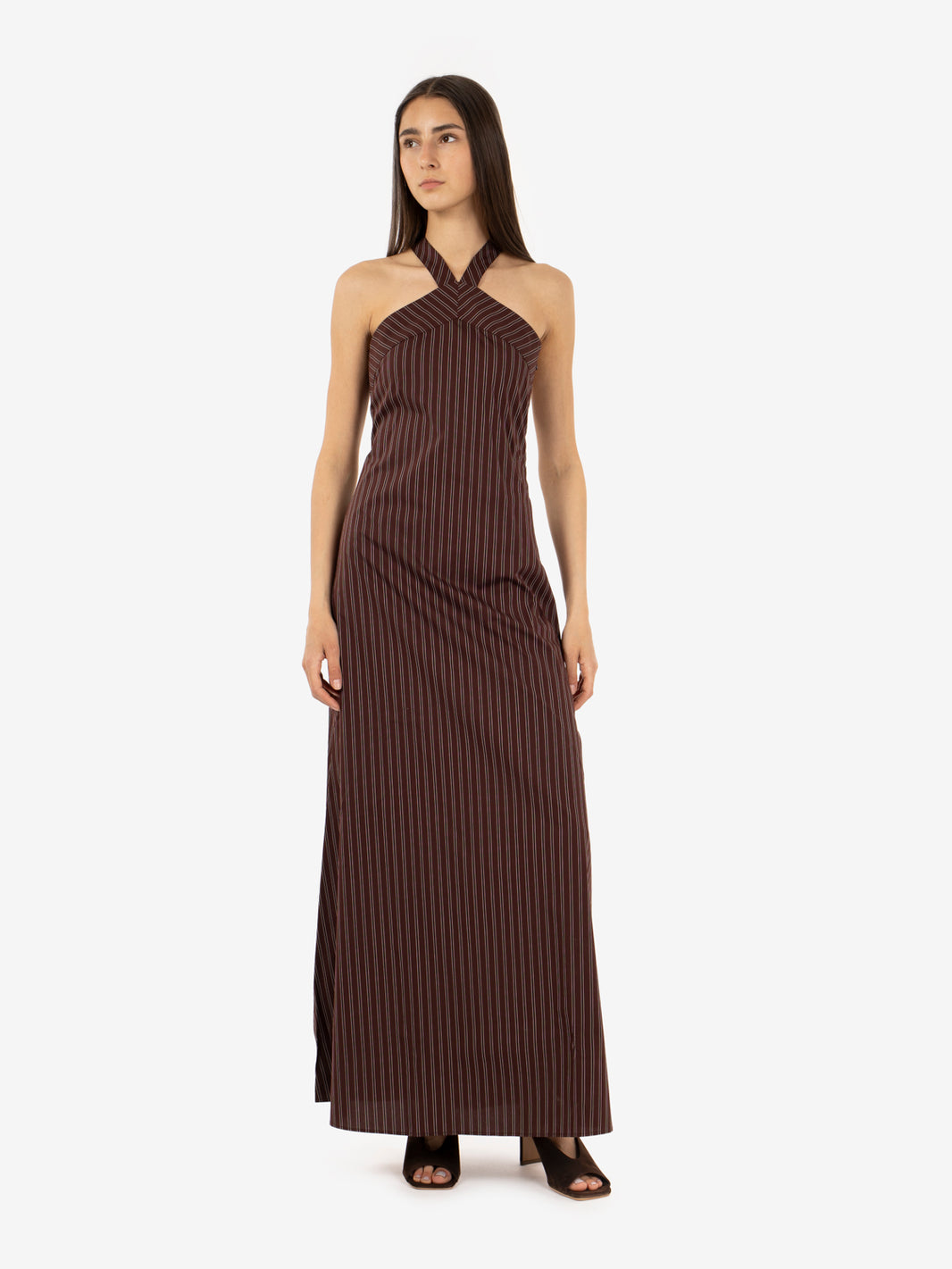 Brown striped maxi dress
