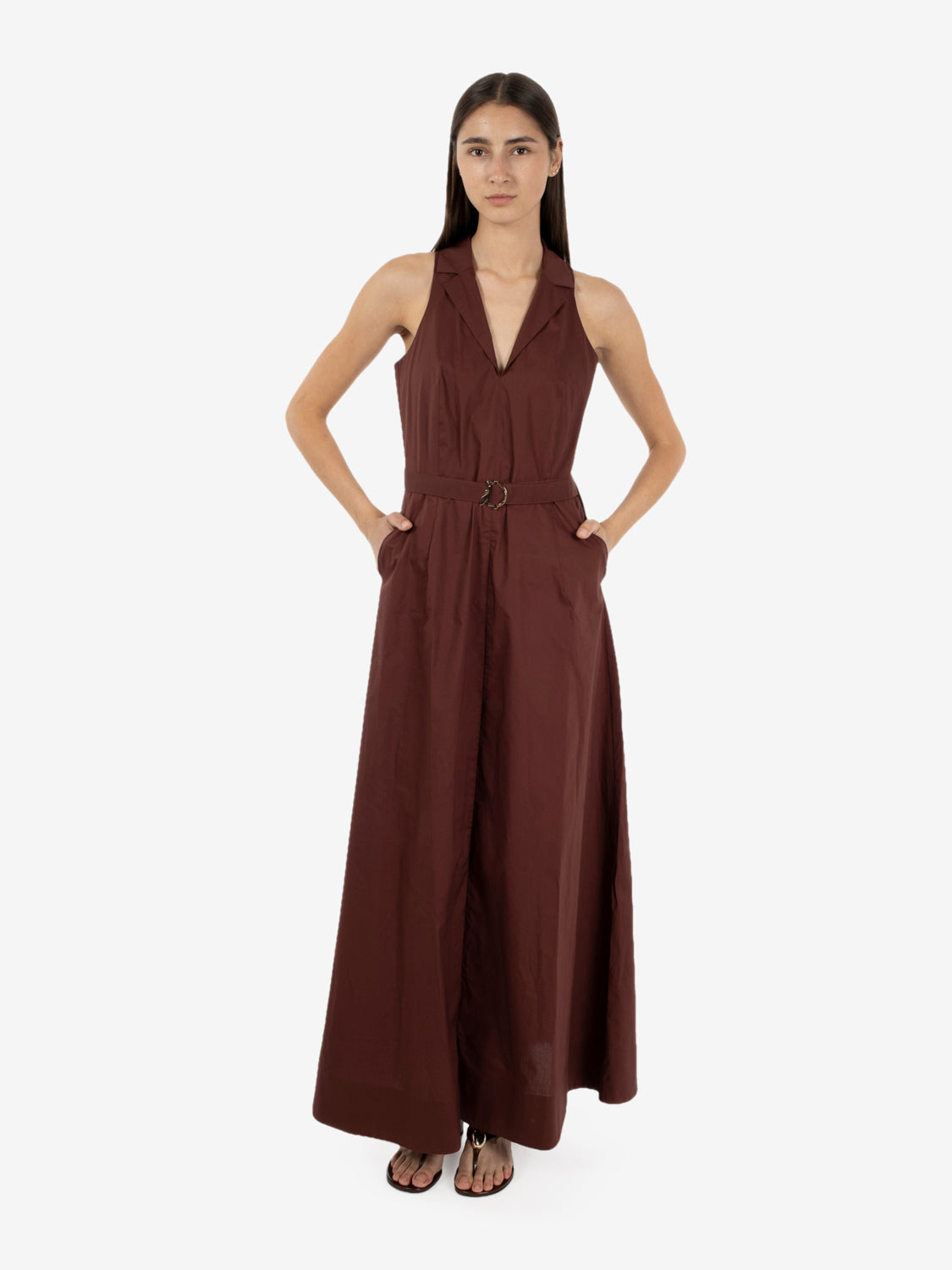 Abito lungo in popeline brown