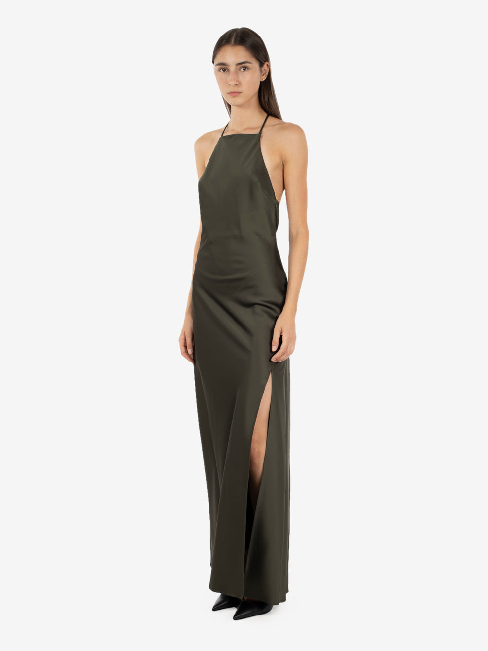 LONG MYSTERIOUS GREEN SATIN DRESS 8A0466/A269_G639