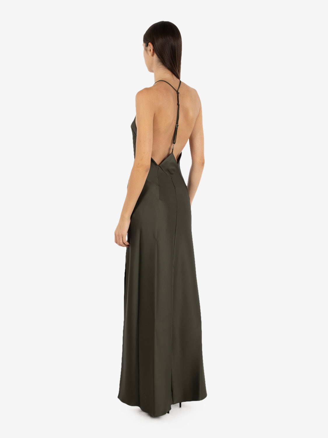 LONG MYSTERIOUS GREEN SATIN DRESS 8A0466/A269_G639