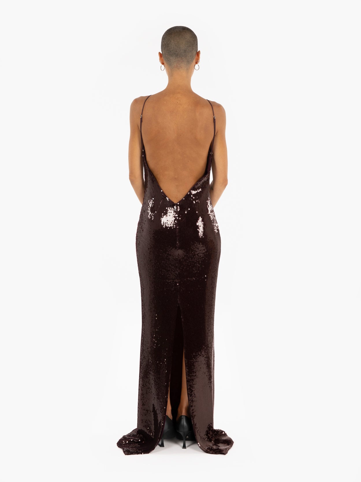 Long purple sequined tulle dress