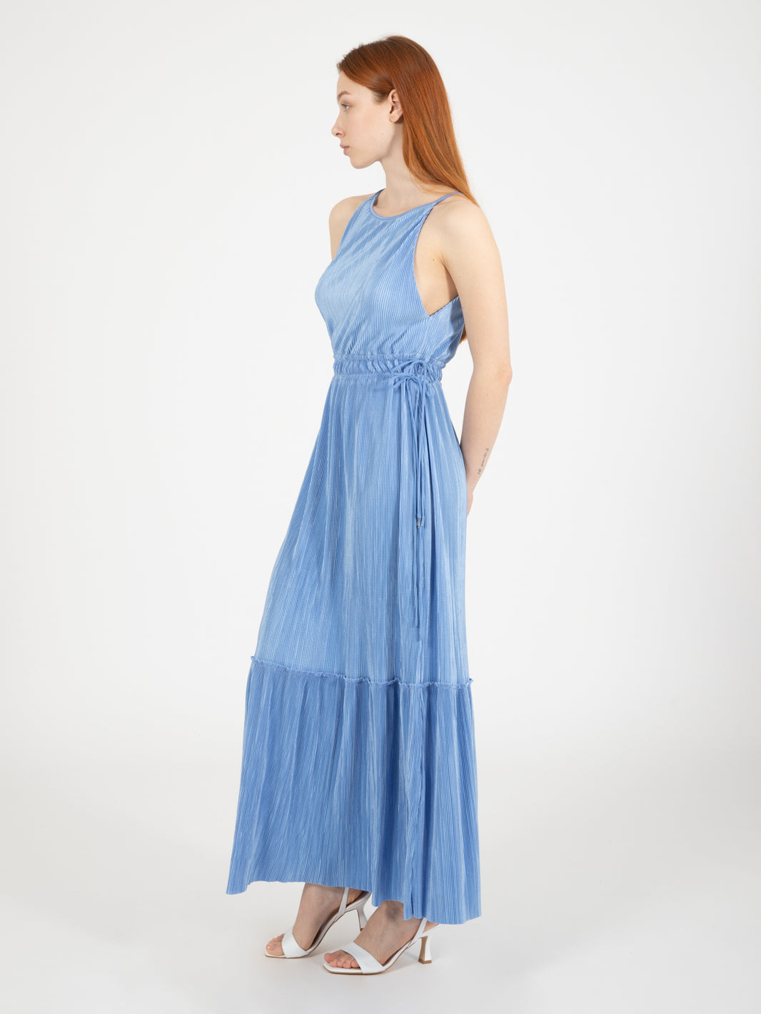 Abito lungo plissettato ceramic blue