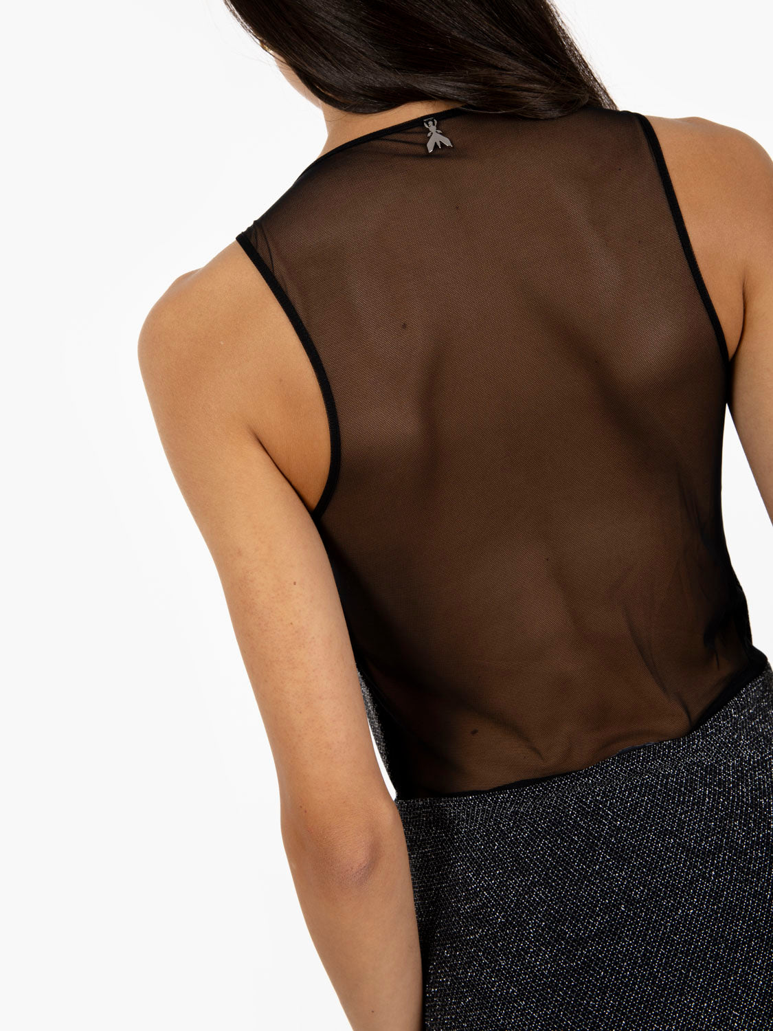 Black and silver draped lurex dress