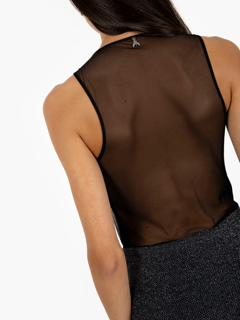 Black and silver draped lurex dress