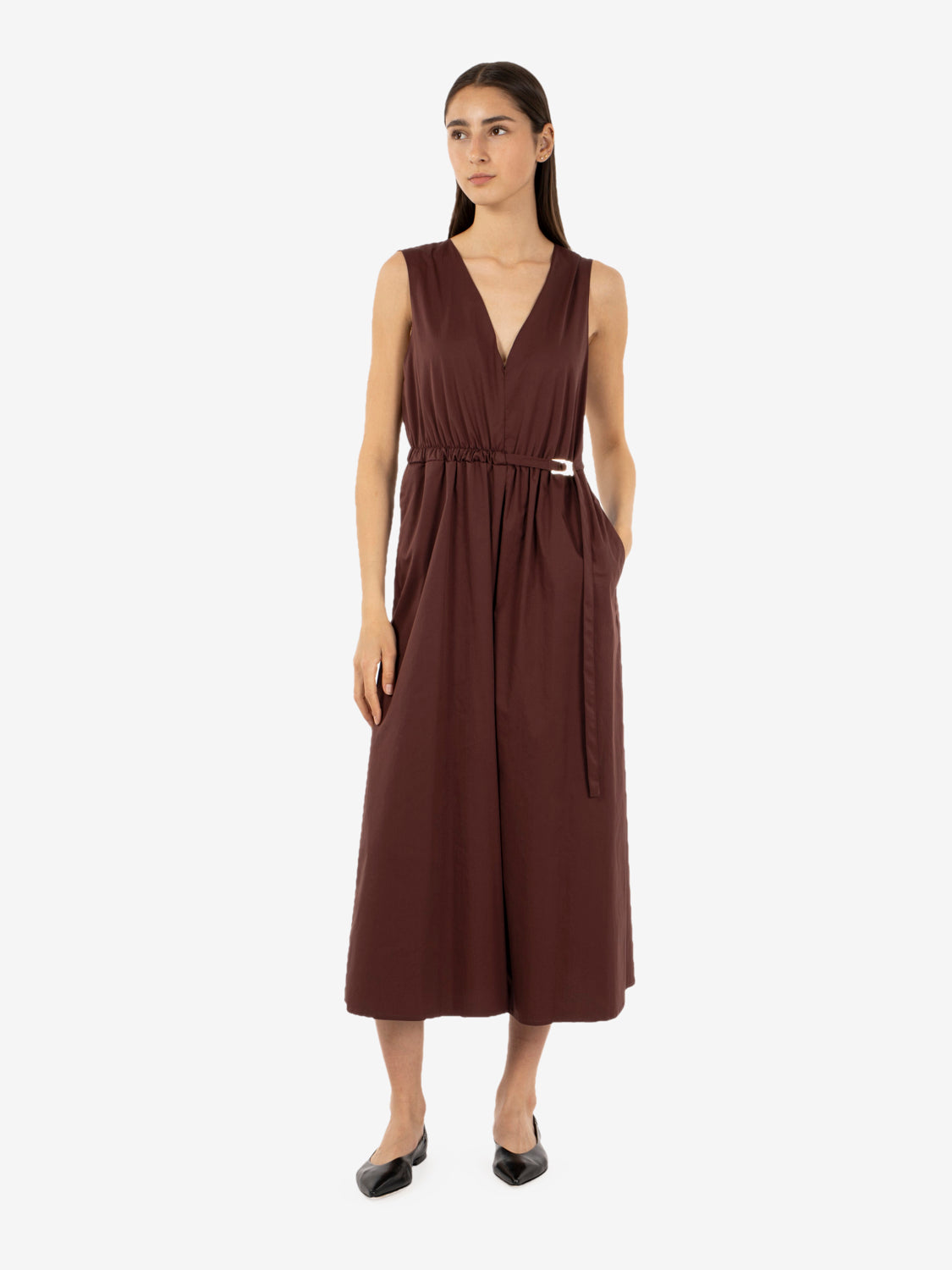 Abito midi in popeline wood brown