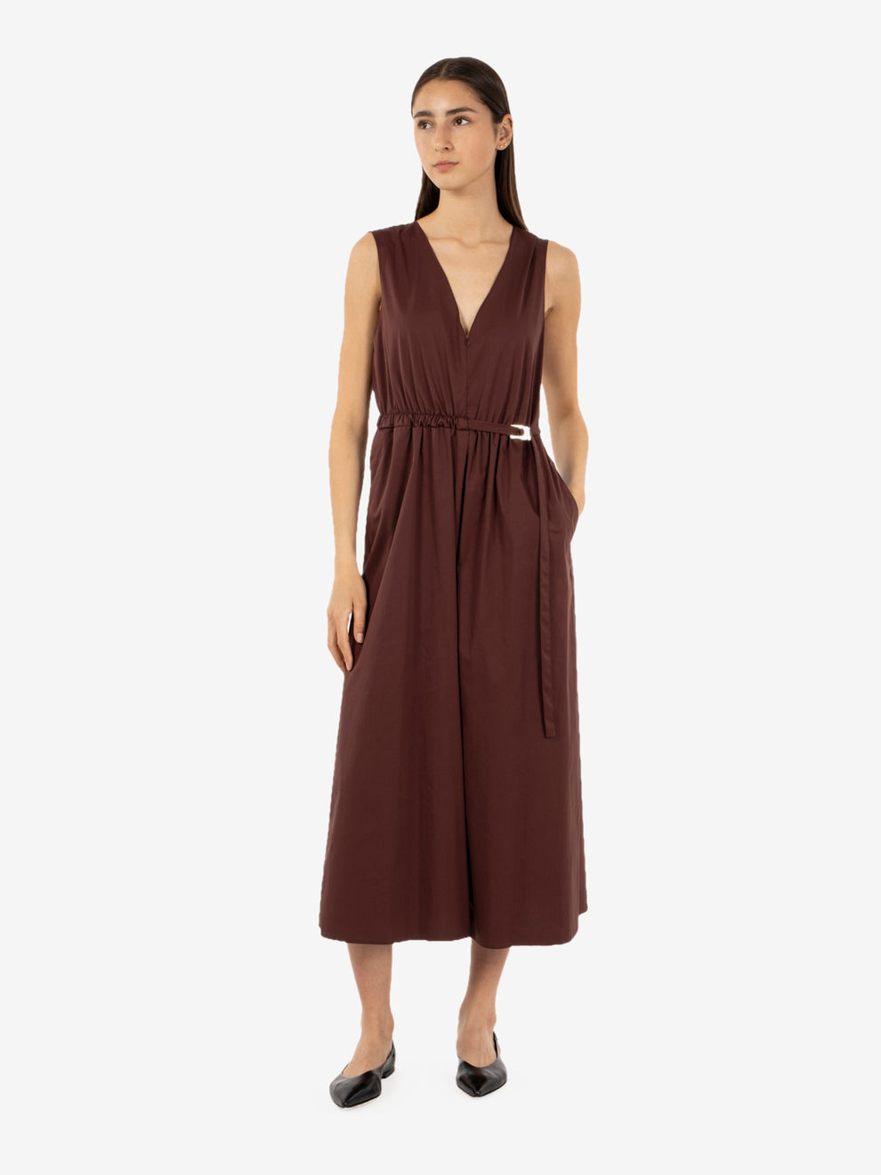 Abito midi in popeline wood brown