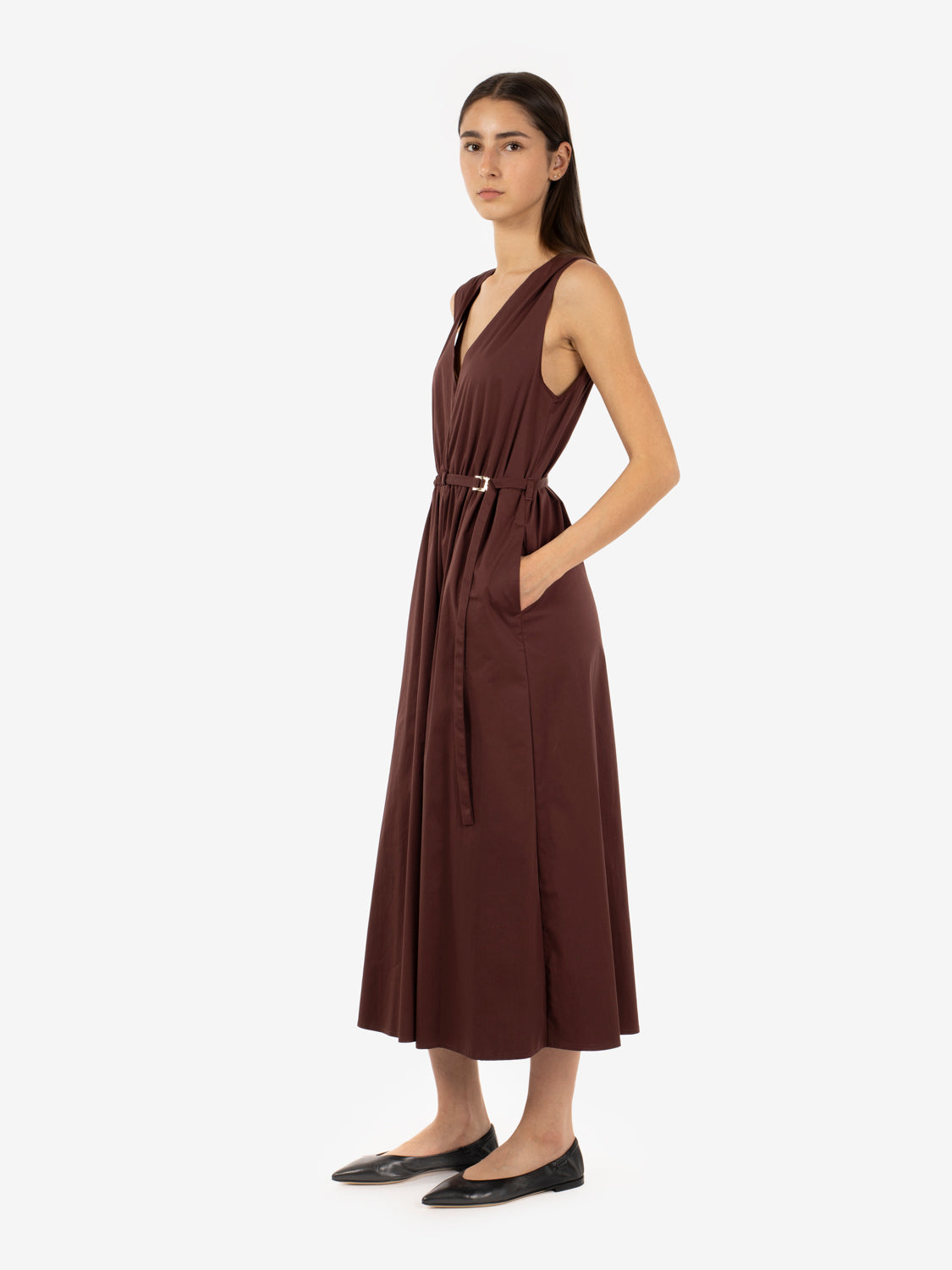 Abito midi in popeline wood brown