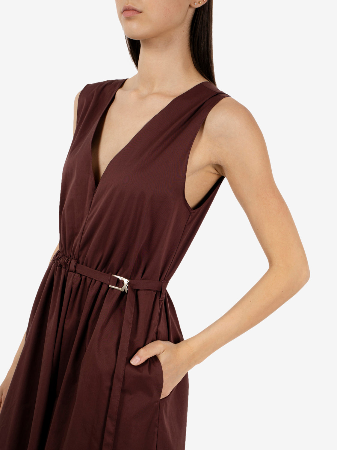 Abito midi in popeline wood brown