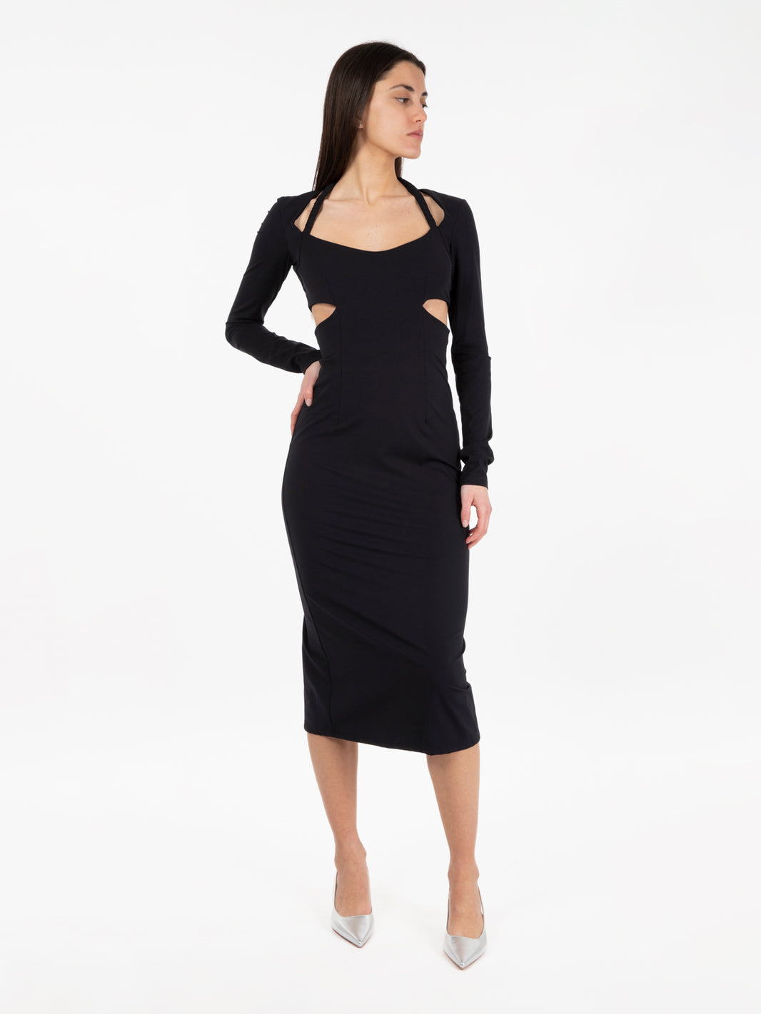 Abito slim midi cut-out nero