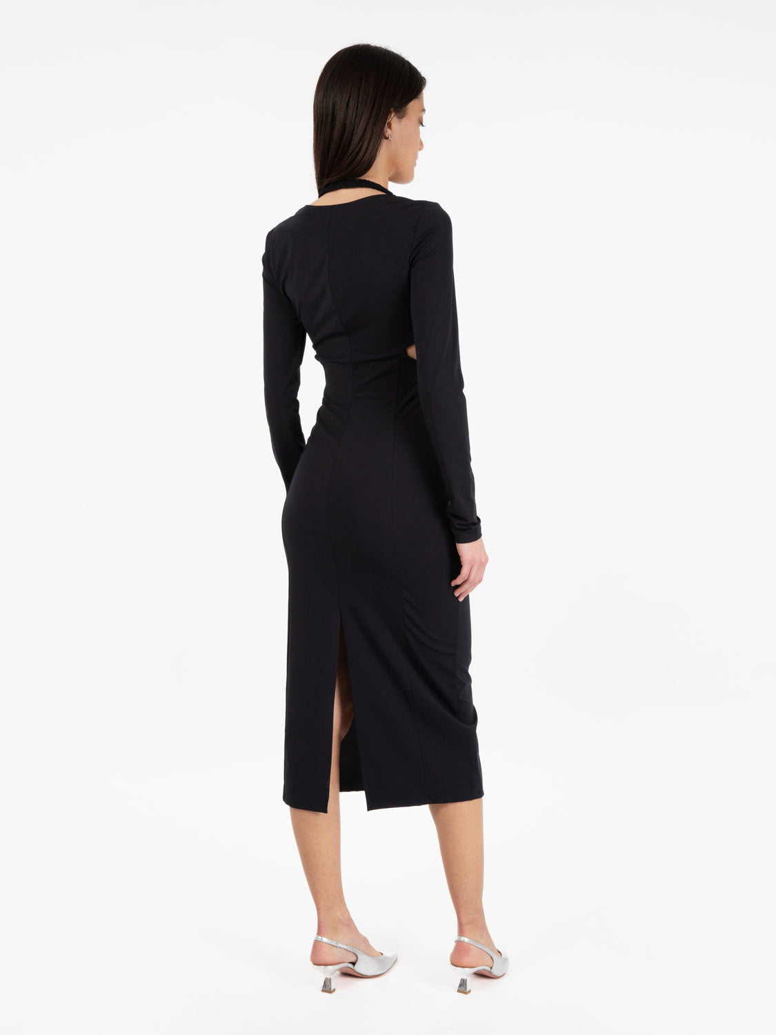 Abito slim midi cut-out nero