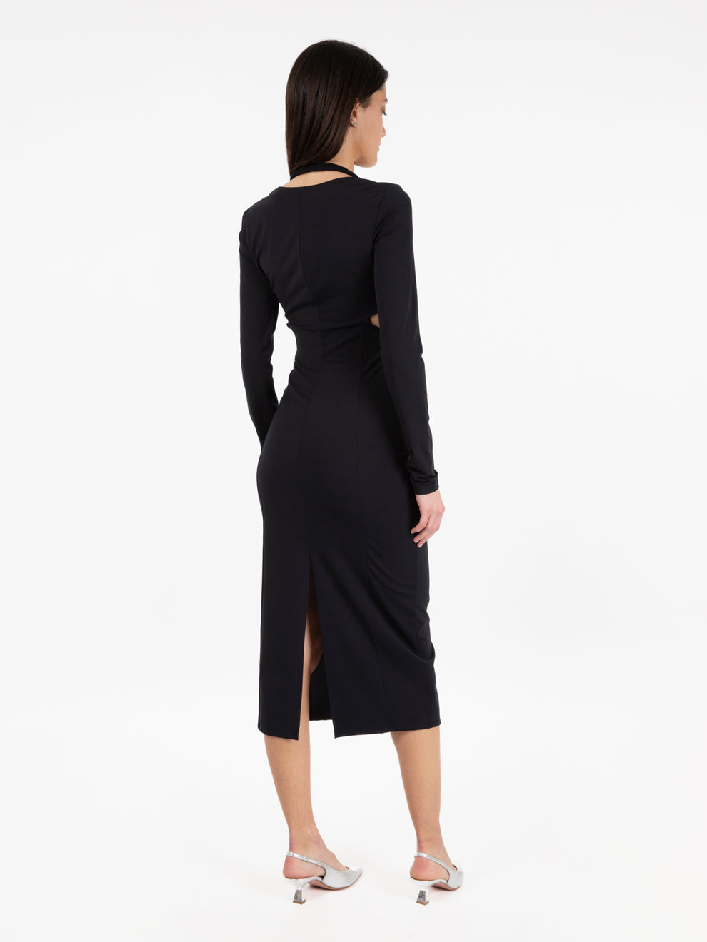 Abito slim midi cut-out nero