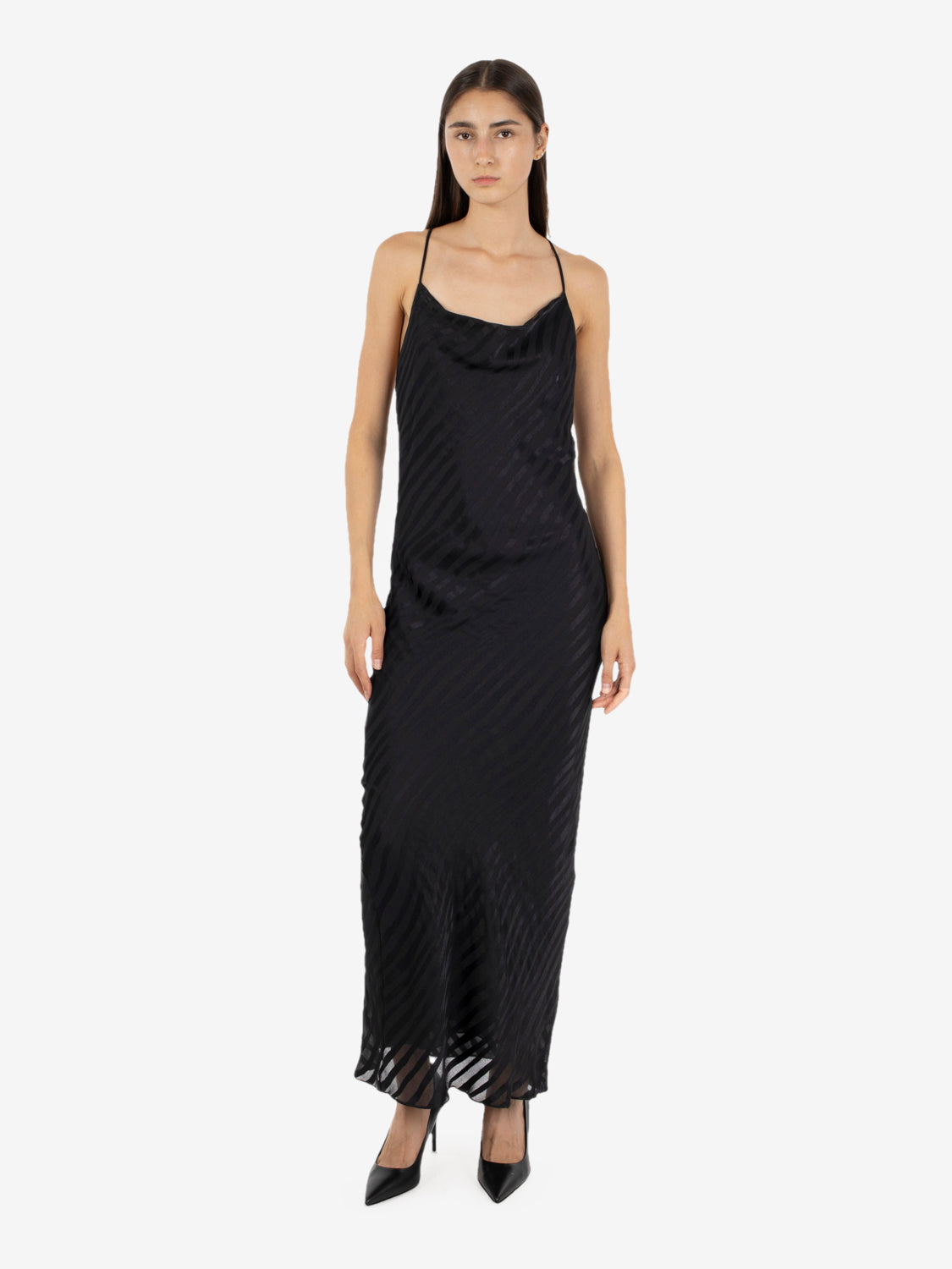 SATIN STRIPED DRESS BLACK 8A0228/C0236_K103
