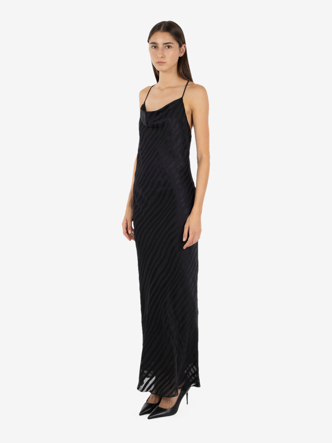 Long black devoré slip dress