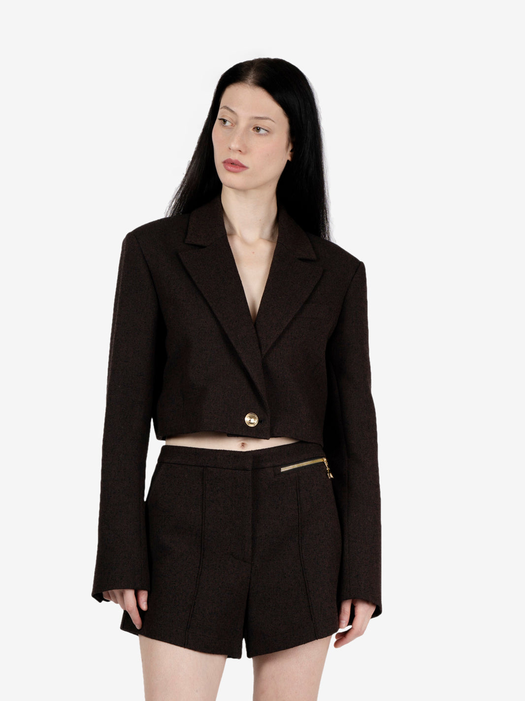 Blazer crop strutturato bouclé brown