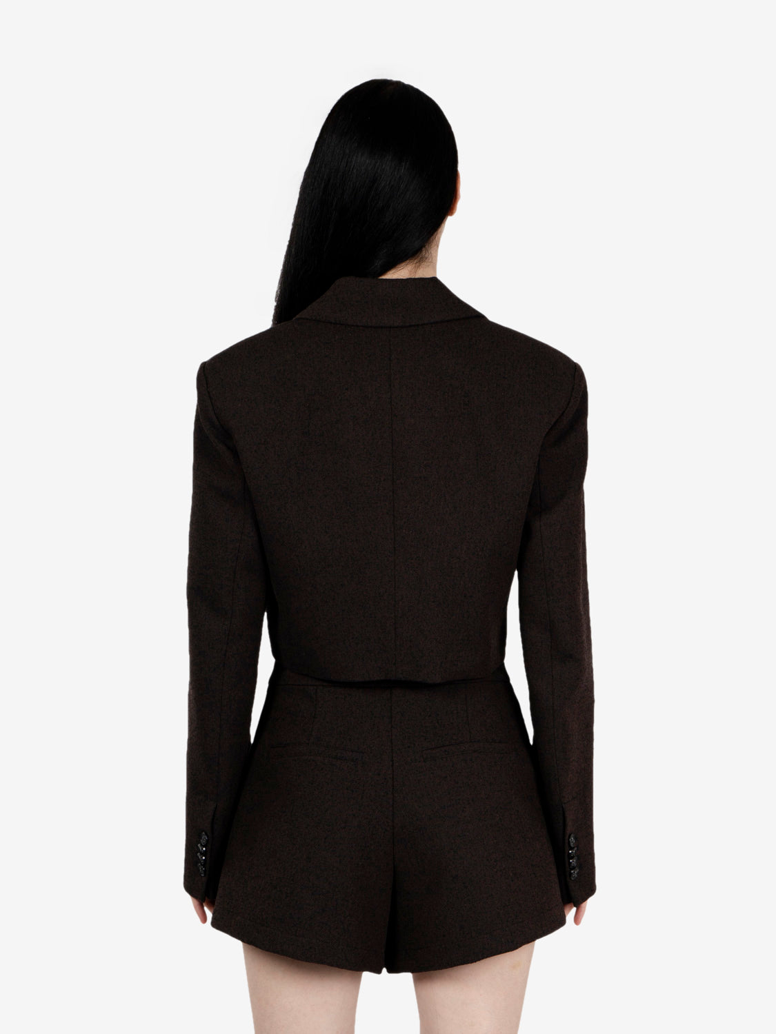 Brown bouclé structured cropped blazer