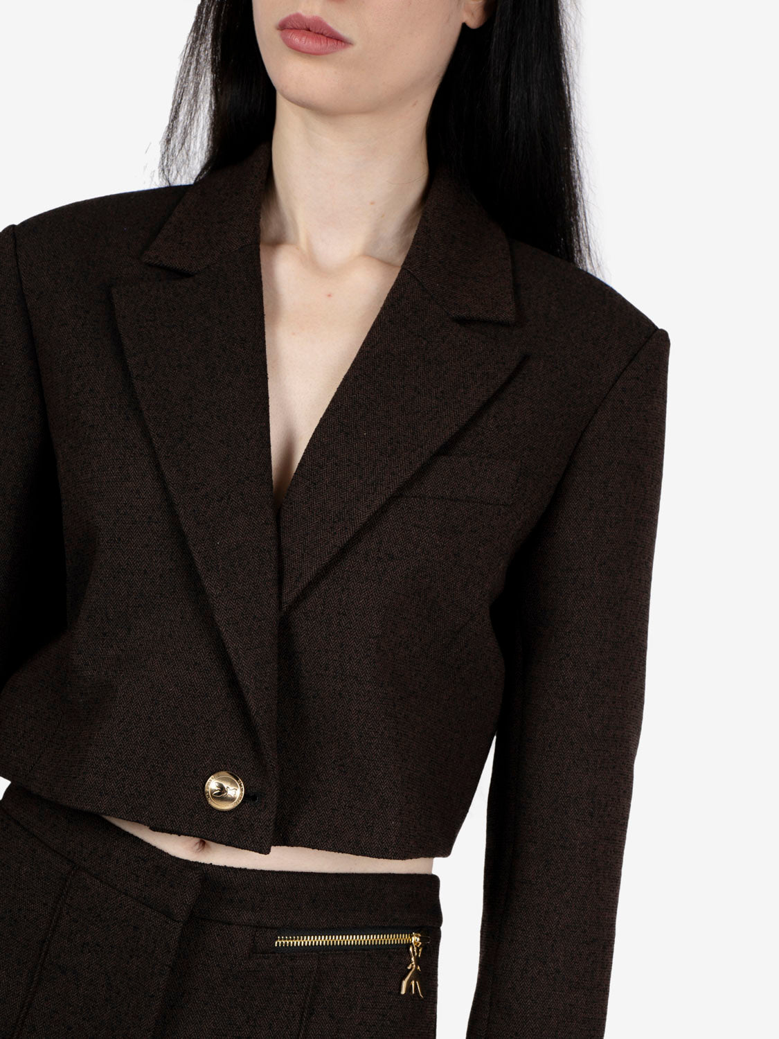 Brown bouclé structured cropped blazer