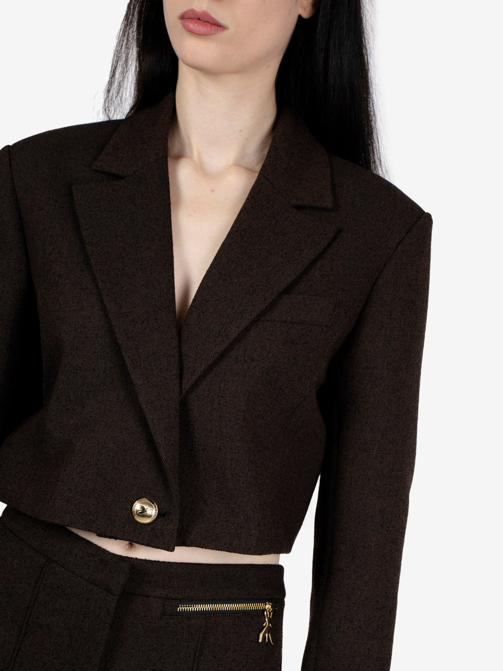 Brown bouclé structured cropped blazer