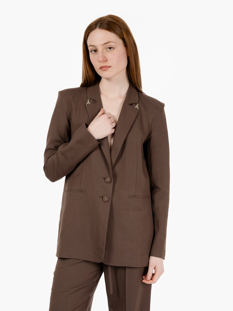 Blazer in lino ceramic marrone
