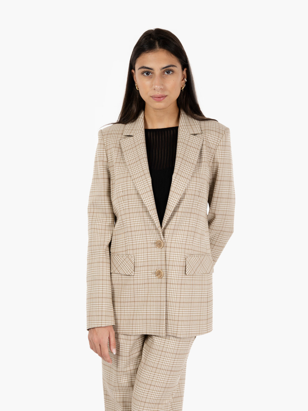 Blazer monopetto a quadri stone beige