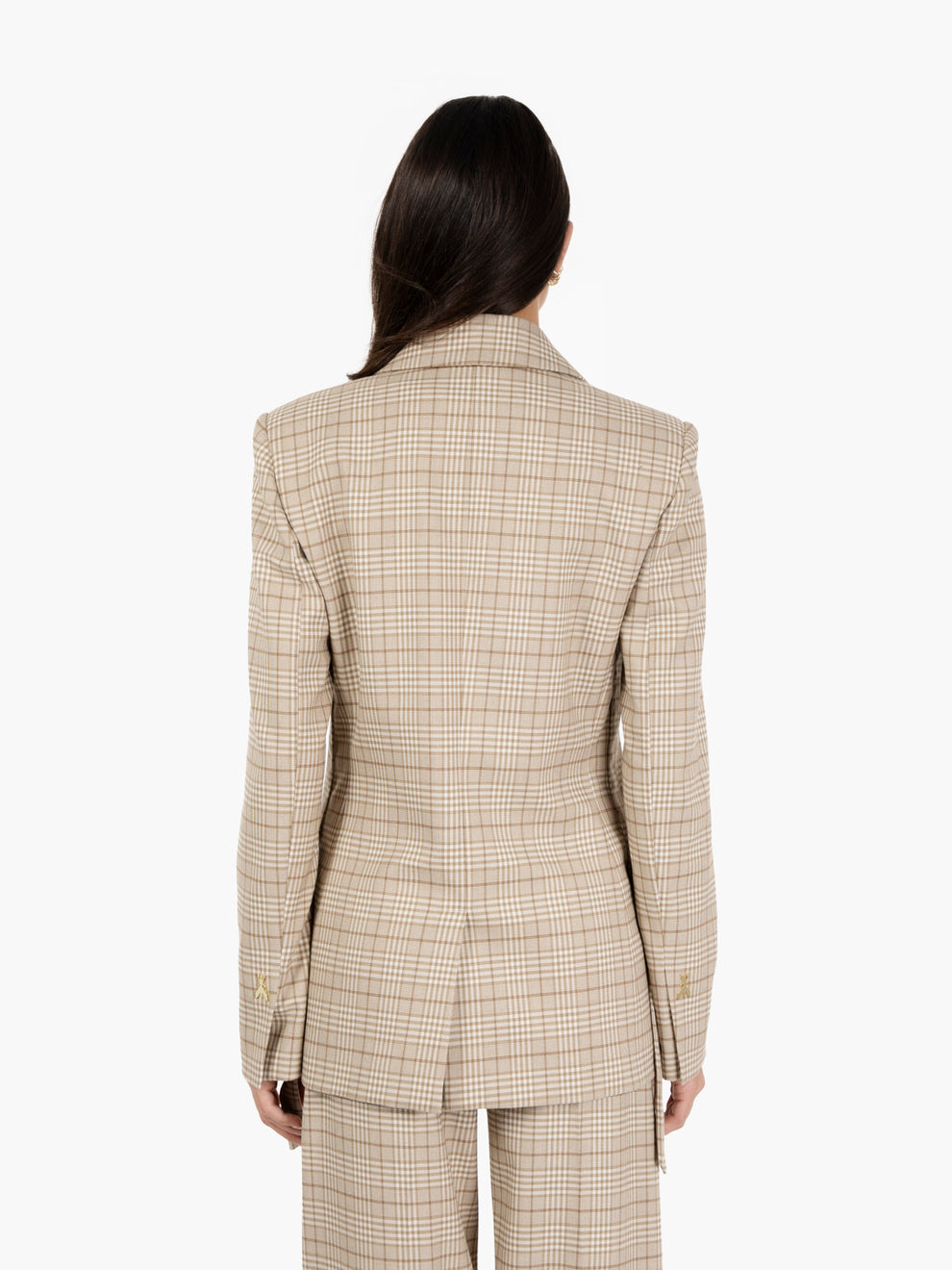 Blazer monopetto a quadri stone beige