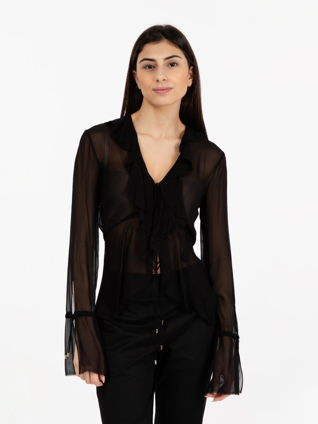Blusa volant chiffon black