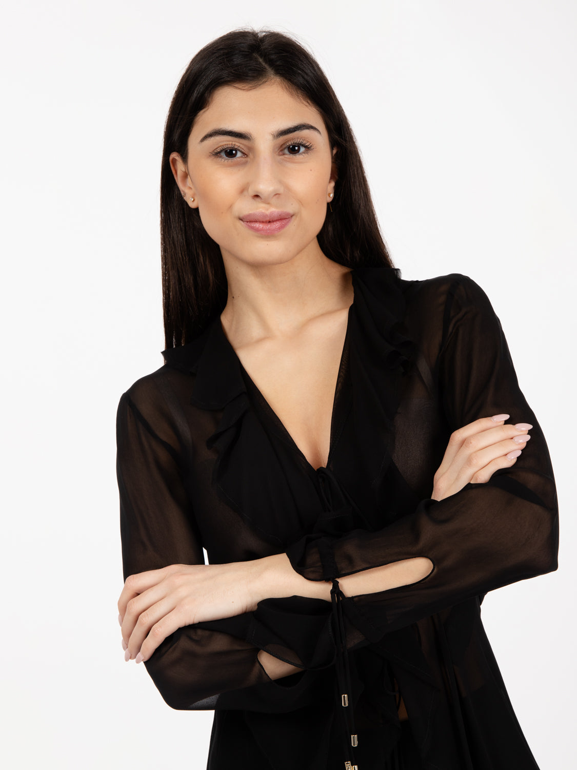 Blusa volant chiffon black