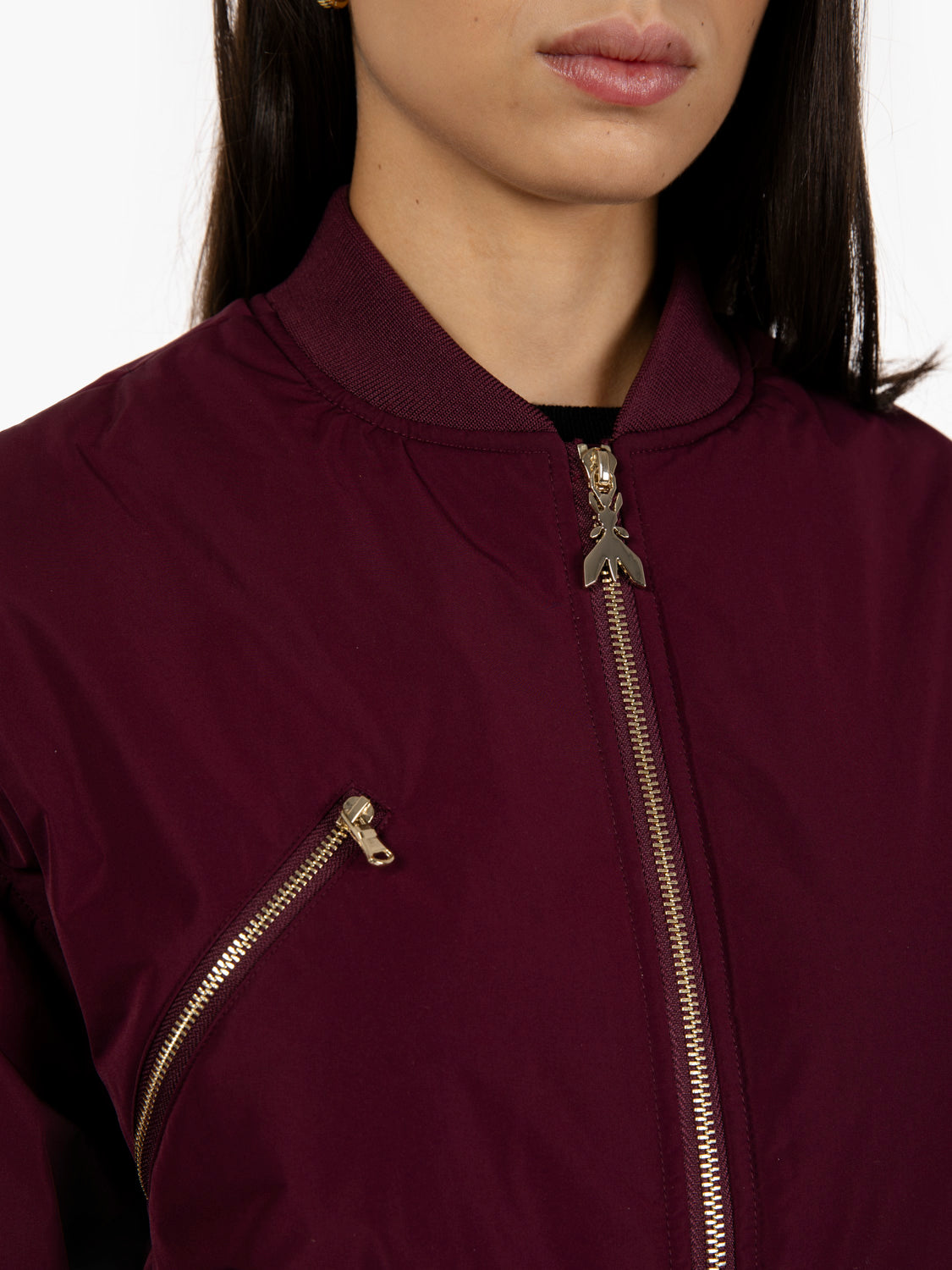 Purple bomber jacket with oversized sleeves