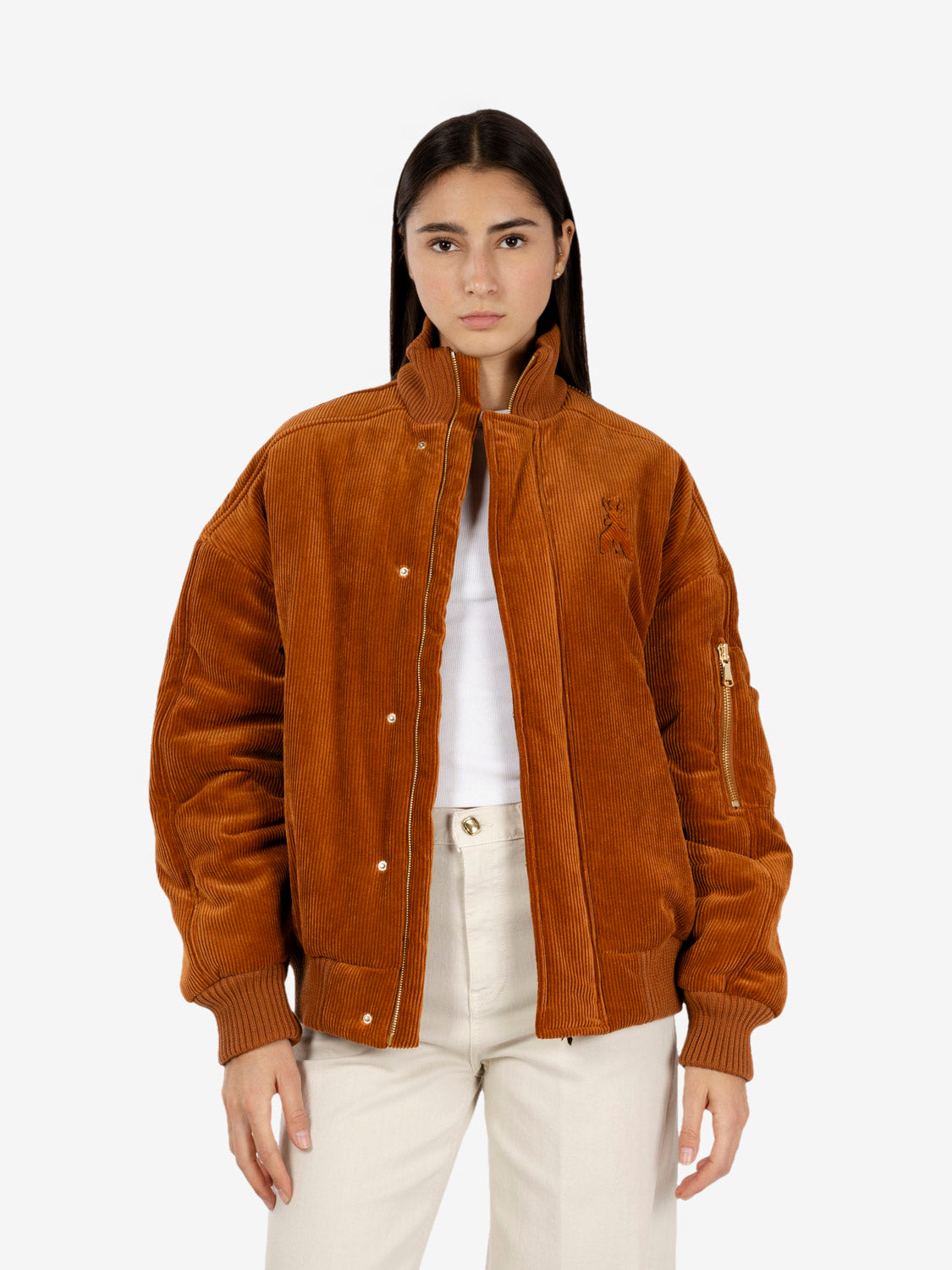 Warm caramel corduroy bomber jacket