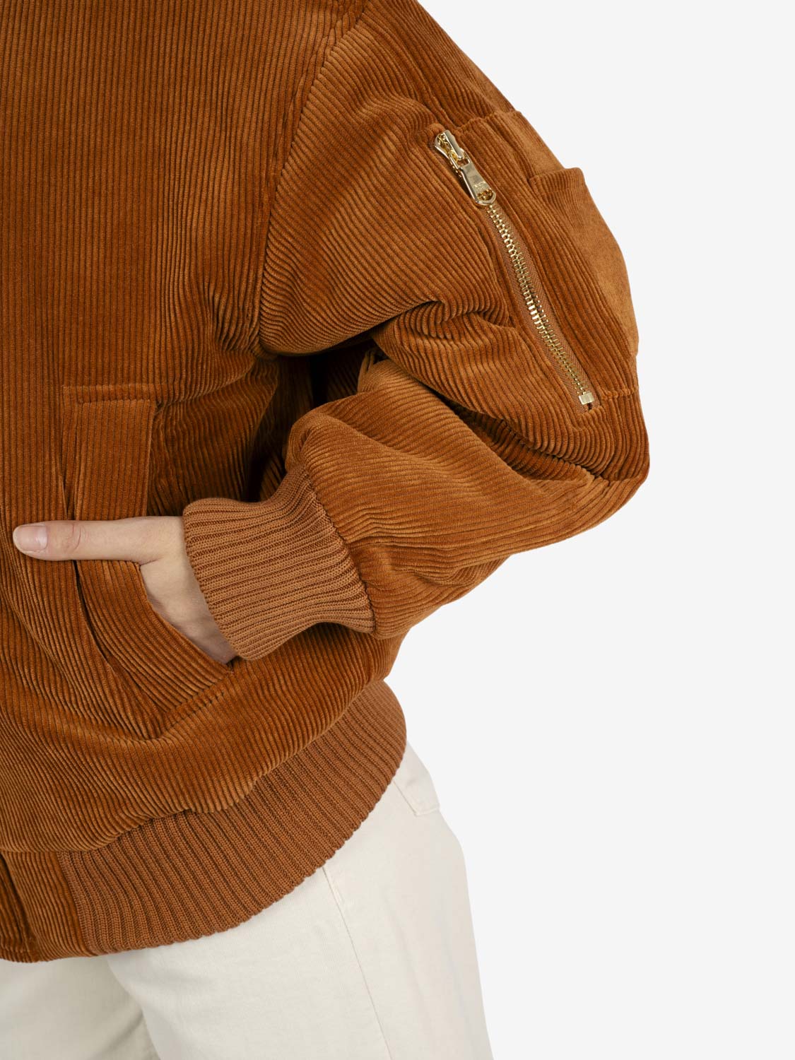 Warm caramel corduroy bomber jacket