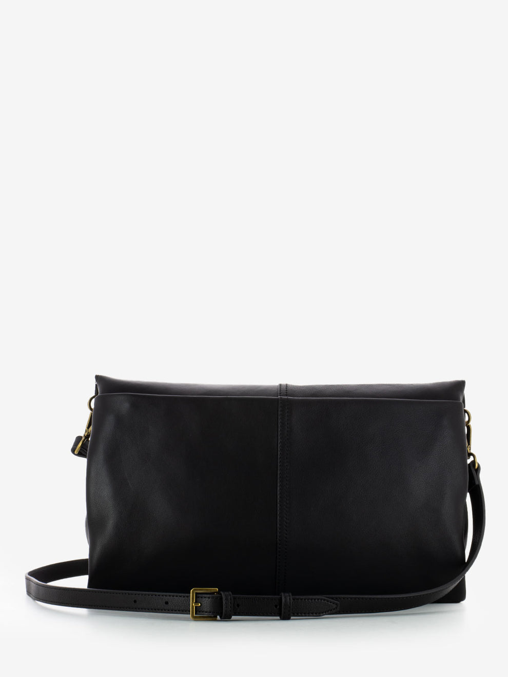 Leather bag with double flap and black chain