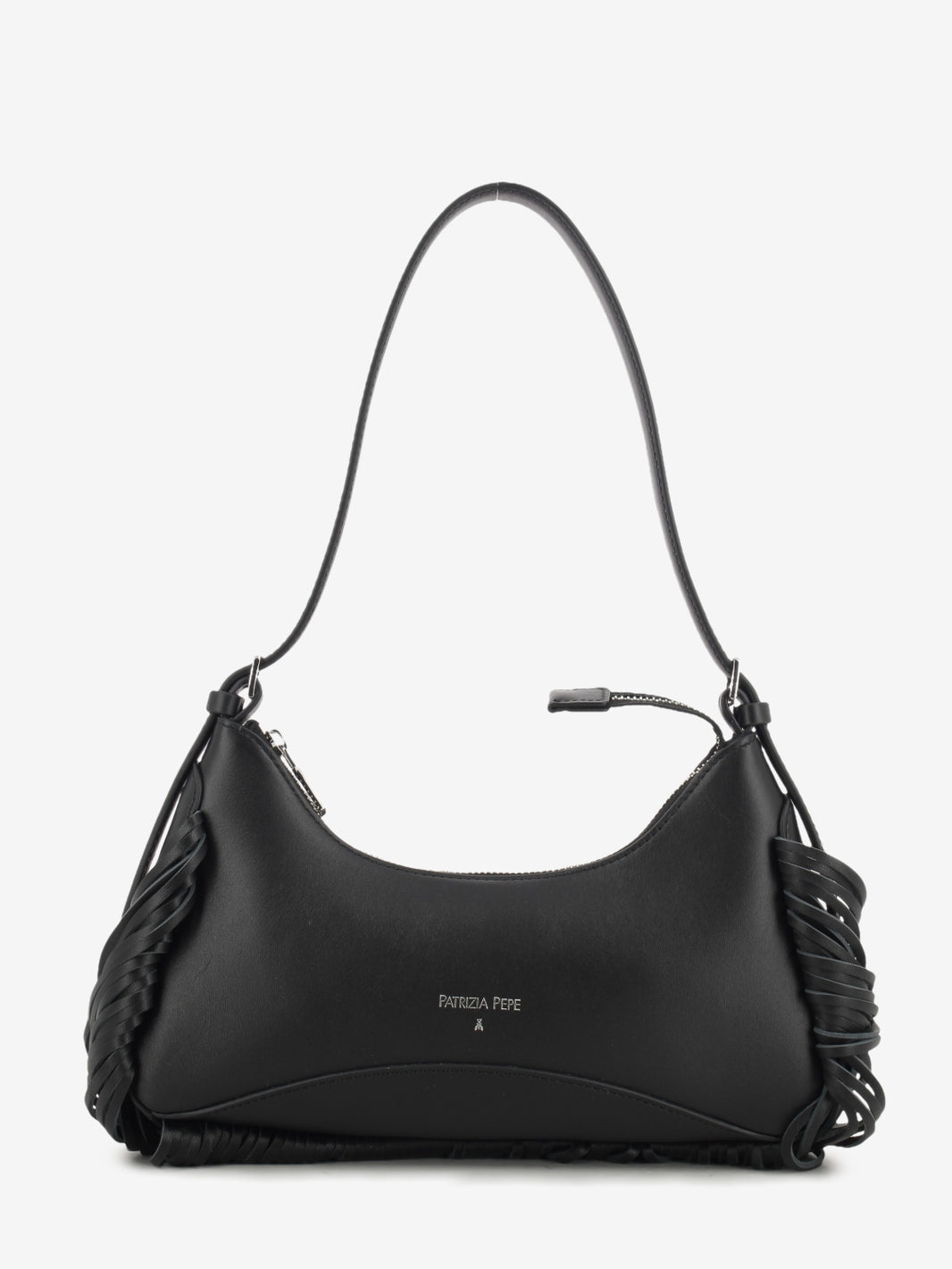 Black leather fringe bag