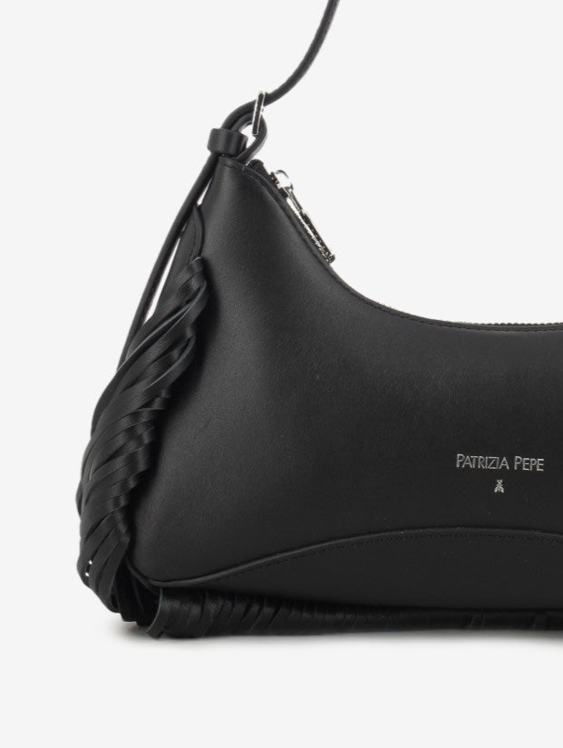 Black leather fringe bag