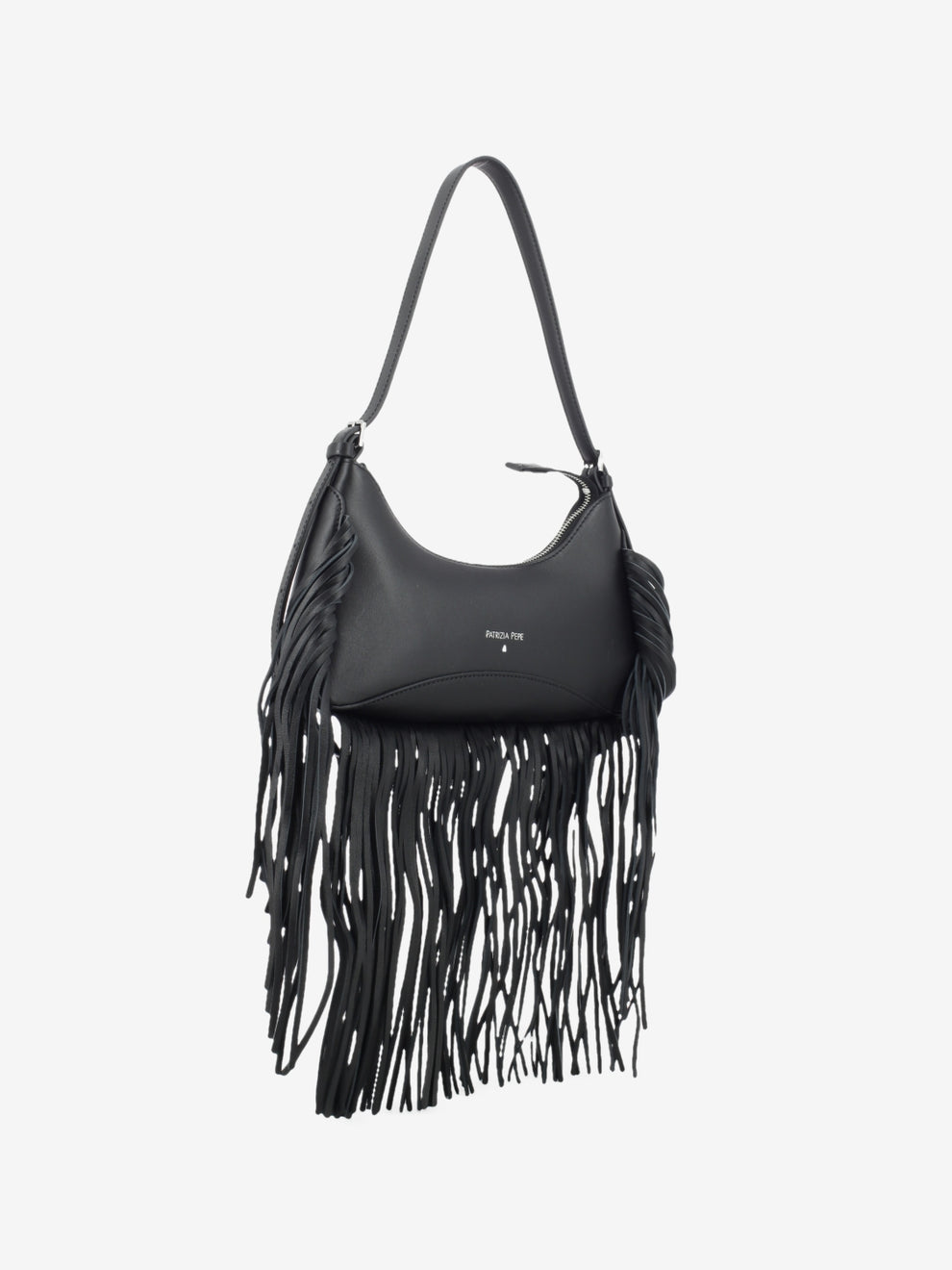 Black leather fringe bag