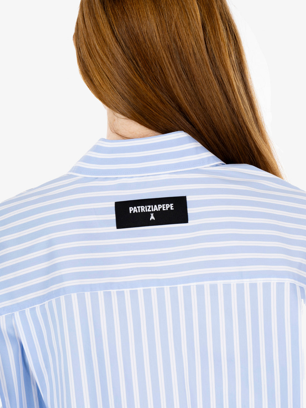 Camicia cropped in popeline a righe azzurra