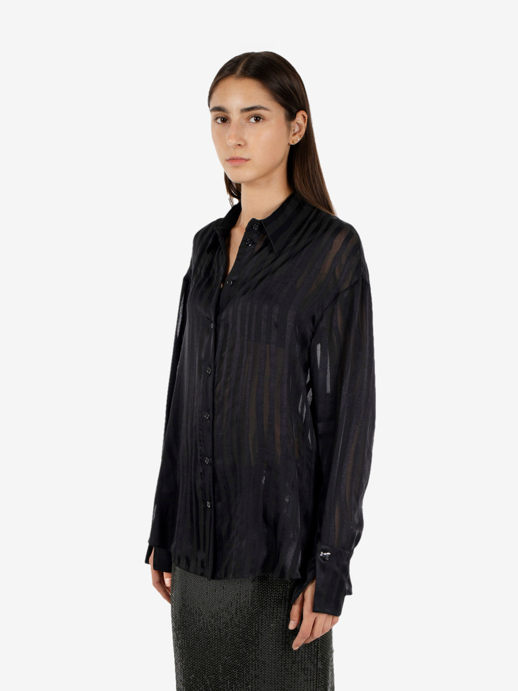 Camicia trasparente in dévoré nero