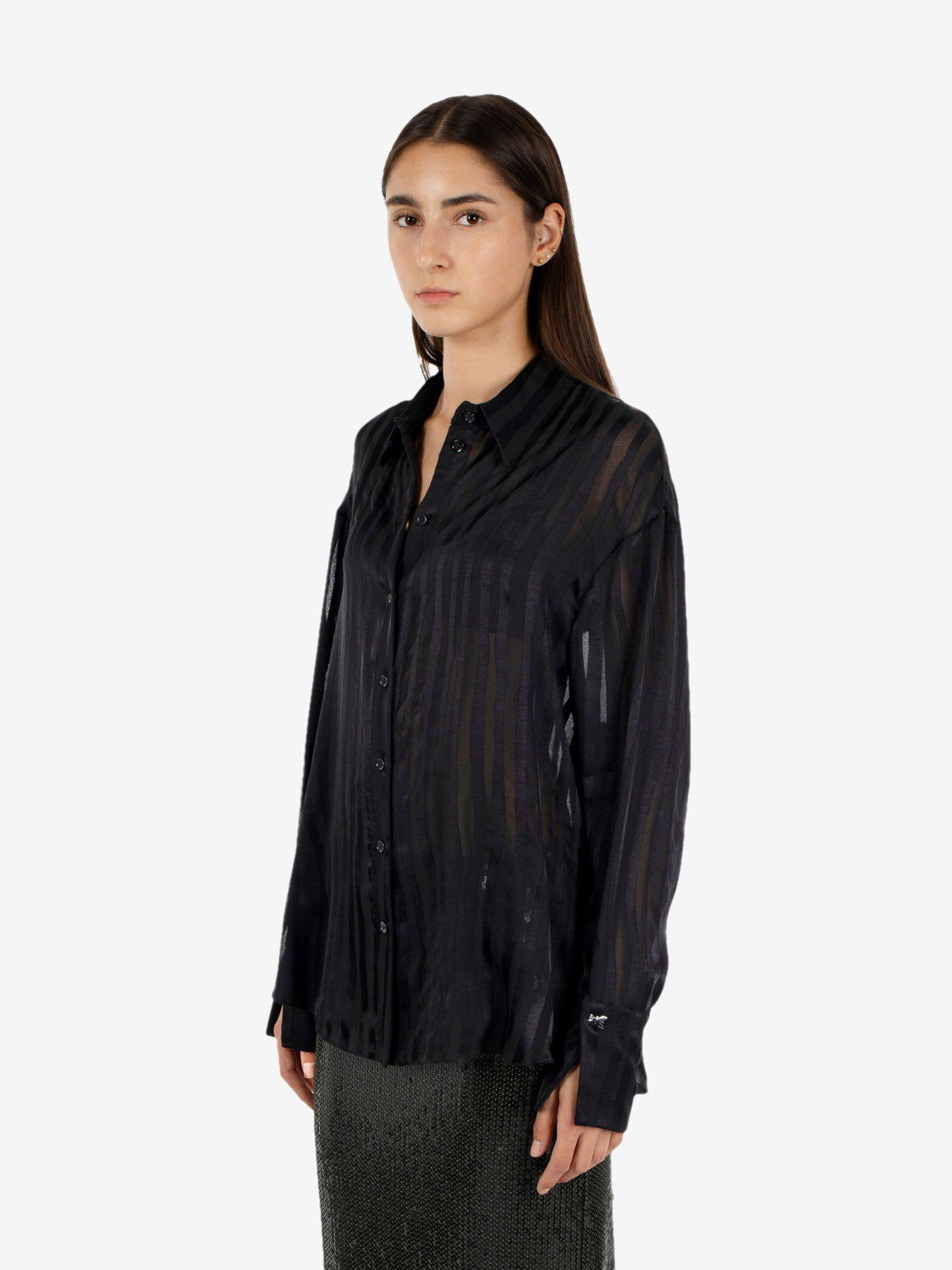 BLACK SATIN SHIRT 8C0341/C0236_K103