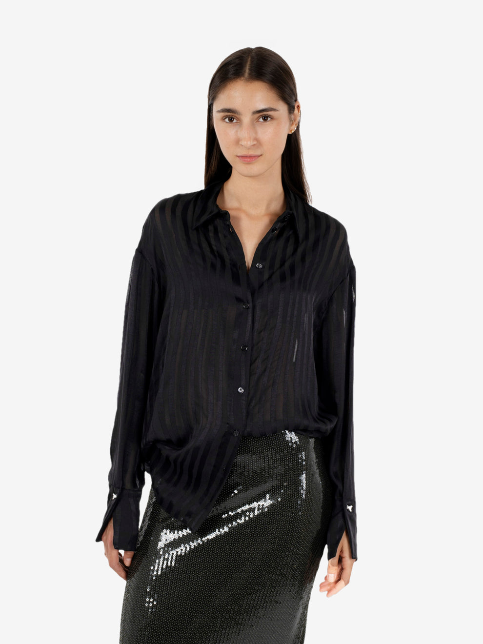 BLACK SATIN SHIRT 8C0341/C0236_K103