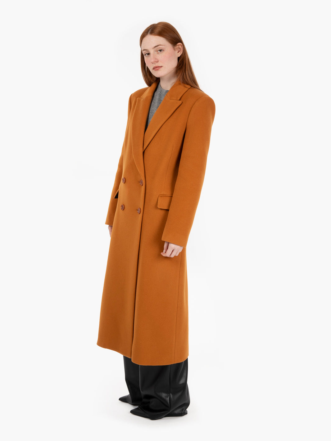 Cappotto doppiopetto foderato lungo caramel brown
