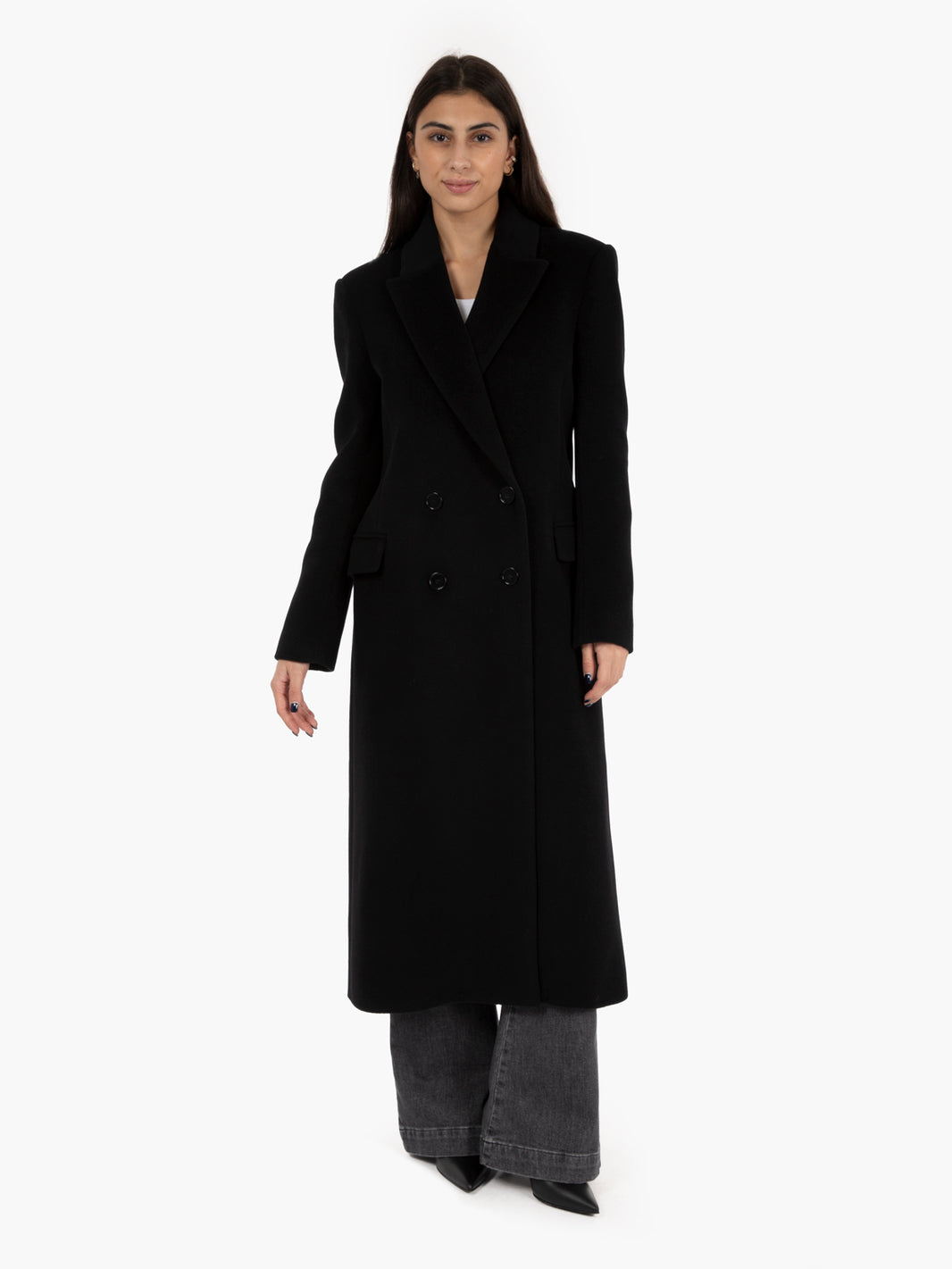 Cappotto foderato doppiopetto lungo nero
