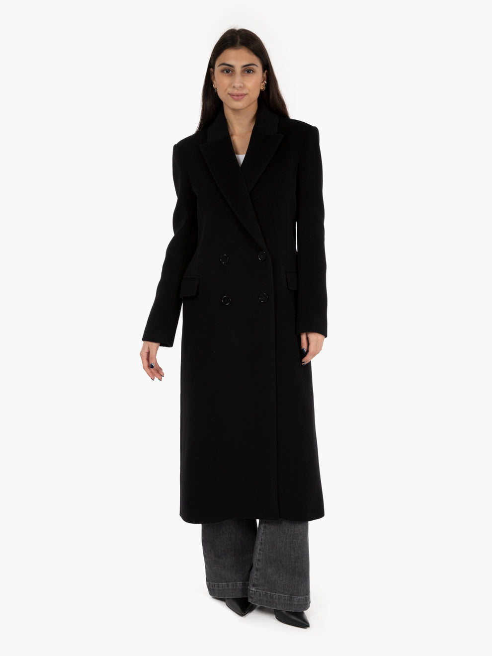 Cappotto foderato doppiopetto lungo nero