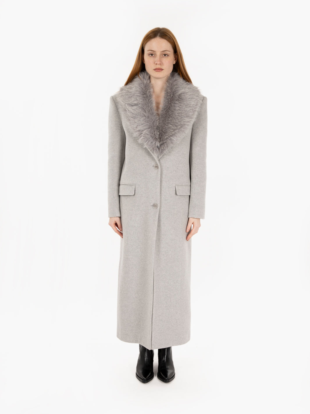 Long coat with melange fur collar